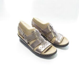 Clarks Leather Cut-Out Sandals  Lexi Qwin 8.5 M Pewter Metallic NIB